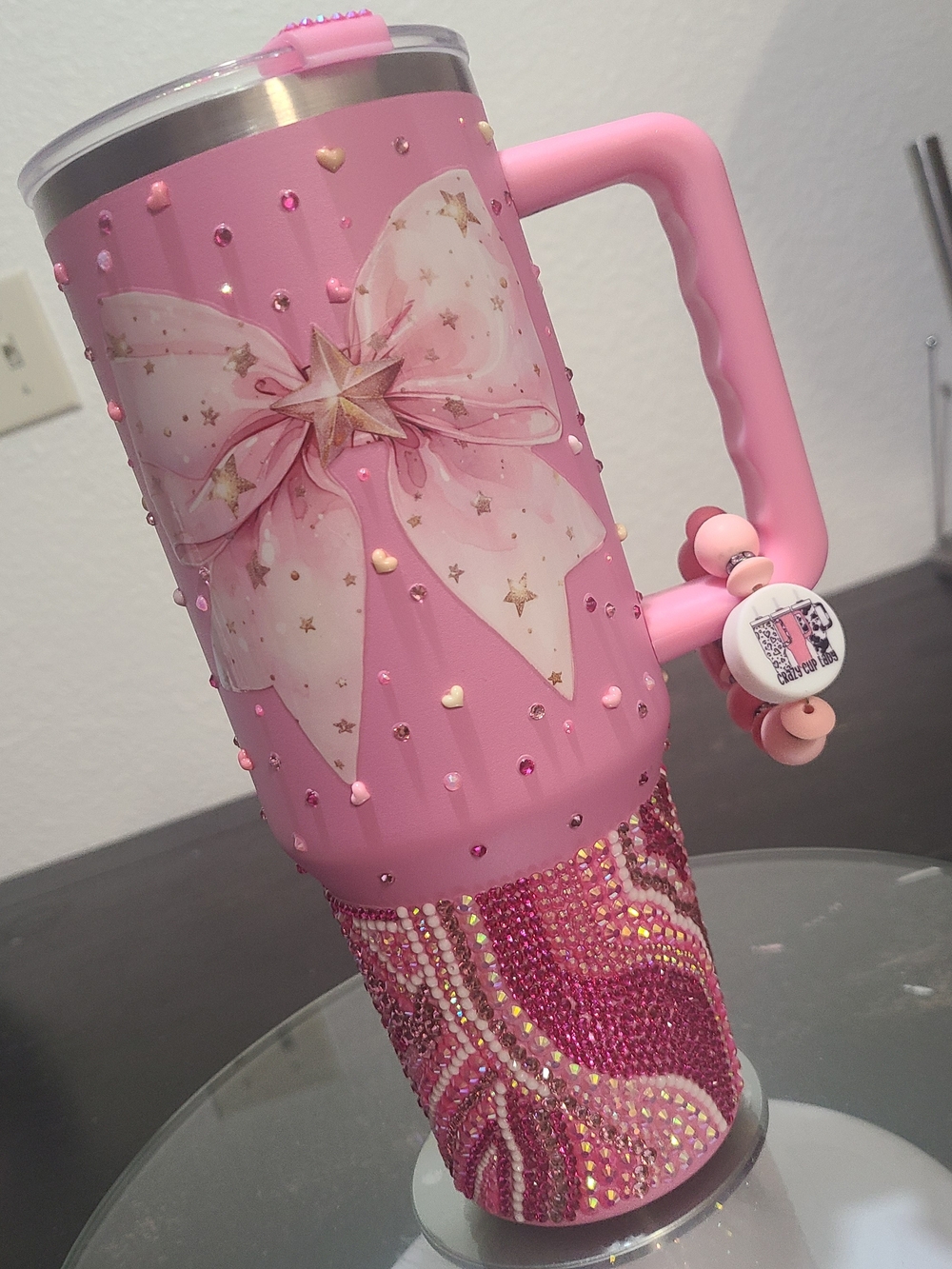Pink Bow Crystal Accent Travel Tumbler